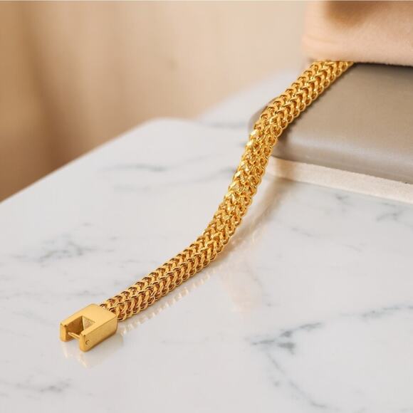 NEW 18K yellow gold plated double layer wheat chain bracelet jewelry B20B - Picture 5 of 7